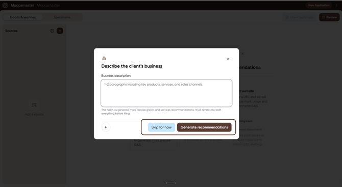 Describe clients business - HC Screenshot