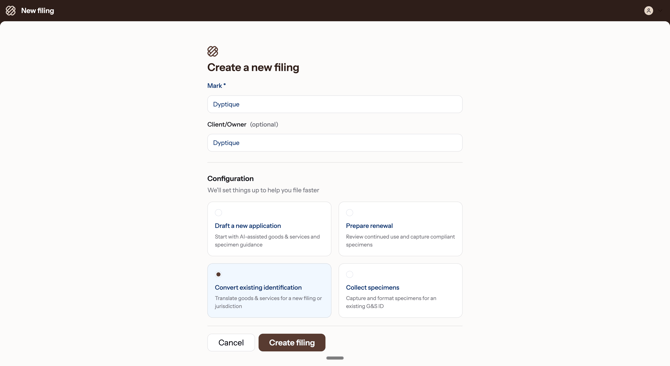 ID New Filing - HC Screenshot