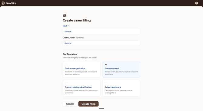 Renewals - new filing - hc screenshot